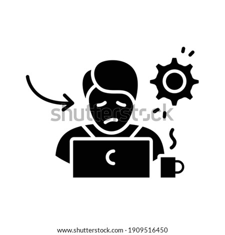 Bad performance at work glyph icon. Daytime fatigue. Sleep disorder. Healthy sleeping concept. Sleep problems treatment. Stress. Health care.Filled flat sign. Isolated silhouette vector illustration