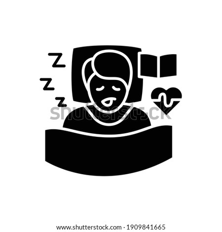 Experiences asleep glyph icon. Sleep disorder. Healthy sleeping concept. Sleep problems treatment. Reliving dreams. Health care. Filled flat sign. Isolated silhouette vector illustration