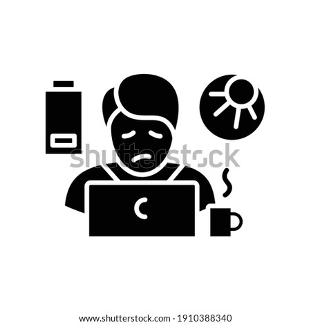 Daytime fatigue glyph icon. Narcolepsy. Sleep disorder. Healthy sleeping concept. Sleep problems treatment. Falling asleep in day time. Filled flat sign. Isolated silhouette vector illustration