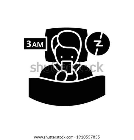 Difficulty falling asleep glyph icon. Insomnia. Sleep disorder. Healthy sleeping concept. Sleep problems treatment. Falling asleep trouble. Filled flat sign. Isolated silhouette vector illustration