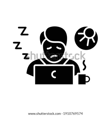 Narcolepsy glyph icon. Sleep disorder. Healthy sleeping concept. Sleep problems treatment. Falling asleep in day time. Health care.Filled flat sign. Isolated silhouette vector illustration