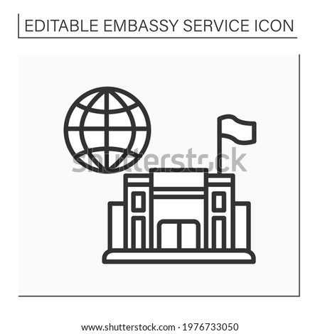 Consulate line icon. Office or consul jurisdiction. Foreign government. Diplomatic mission. Embassy service concept. Isolated vector illustration. Editable stroke Imagine de stoc © 