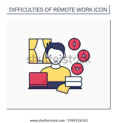 Remote work color icon. Time zone differences. Sync problems. Confusion at different times. Career difficulties concept. Isolated vector illustration