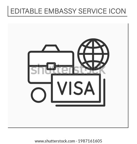 Diplomatic assignment line icon. Government in another state. Help citizens with visas and temporary residence. Embassy service concept. Isolated vector illustration. Editable stroke Imagine de stoc © 
