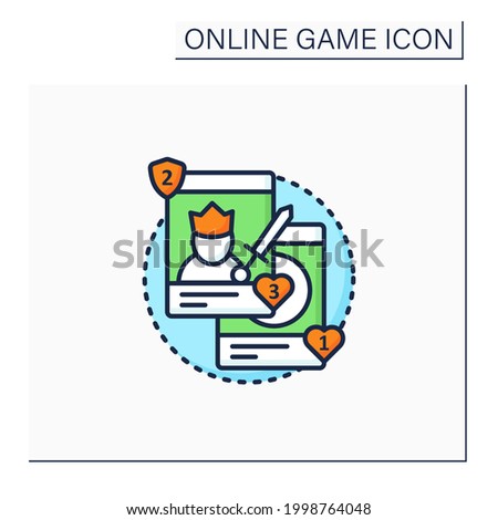 Collectible card games color icon. Board games use special card sets. Exchanged among collectors. Royalty world. Online game concept. Isolated vector illustration