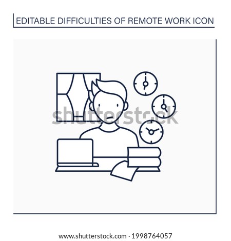 Remote work line icon. Time zone differences. Sync problems. Confusion at different times. Career difficulties concept. Isolated vector illustration. Editable stroke