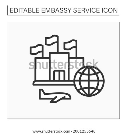 Government line icon. Help and support citizens from different countries. Worldwide organization.Embassy service concept. Isolated vector illustration. Editable stroke Imagine de stoc © 