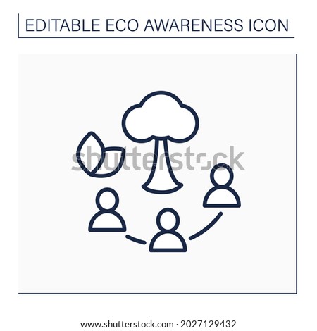 Joint gardening line icon. Planting trees, landscape open space collectively. Gardening.Eco awareness concept. Isolated vector illustration. Editable stroke