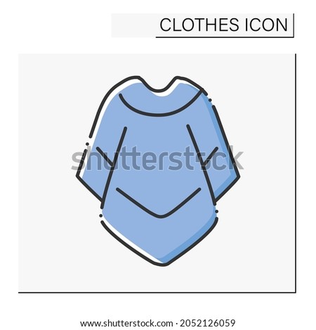 Fashion color icon. Mucho poncho for cold weather. Outerwear. Fashionable warm cloth.Shopping.Clothes concept. Isolated vector illustration