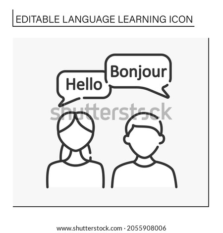 Speaking line icon. Communication by foreign languages. Speaking club. Dialogue in French and English. Language learning concept. Isolated vector illustration. Editable stroke