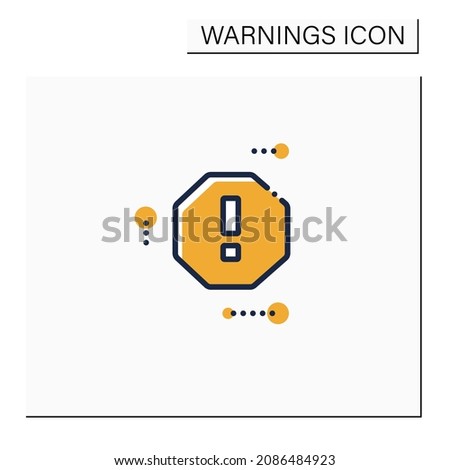 Octagon hazard sign color icon. Caution. Exclamation, alert. Alarm sign. Error message. Warnings concept.Isolated vector illustration