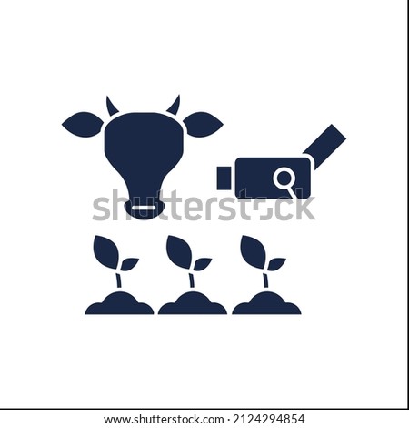 CCTV glyph icon. Wireless technology for CCTV. Monitoring of plants and domestic animals. Smart farm concept. Filled flat sign. Isolated silhouette vector illustration