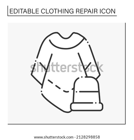 Mucho poncho line icon. Outerwear. Fashionable warm cloth repair. Thimble. Clothing repair concept. Isolated vector illustration. Editable stroke