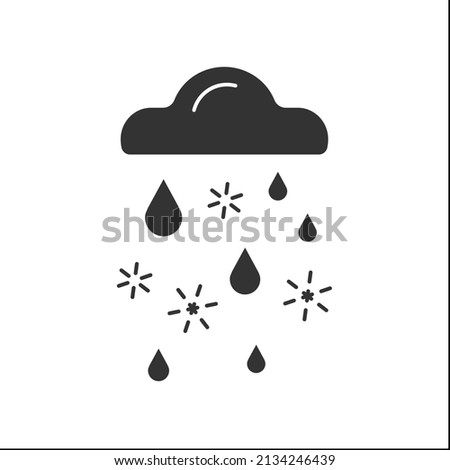 Sleet glyph icon. Heavy snow with rain. Bad weather. Autumn vibe. Cloud with raindrops and snowflakes. Weather concept. Filled flat sign. Isolated silhouette vector illustration