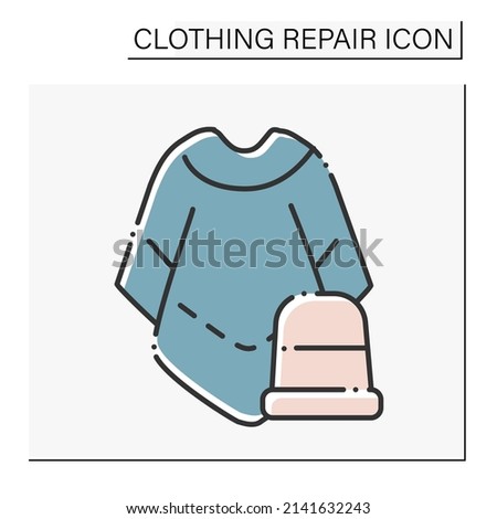 Mucho poncho color icon. Outerwear. Fashionable warm cloth repair. Thimble. Clothing repair concept. Isolated vector illustration