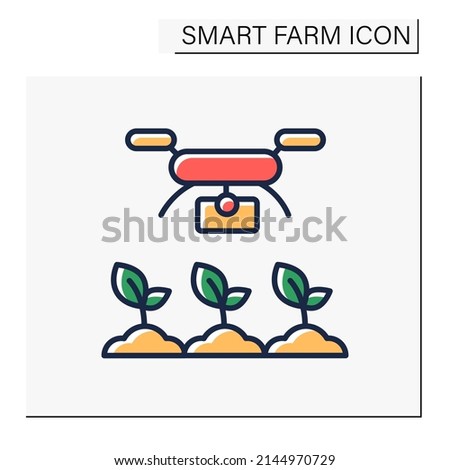 Drones photography color icon. Plant growth monitoring. Modern technology. Digital farming. Smart farm concept. Isolated vector illustration