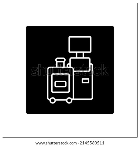 Self check-in glyph icon.Self-check in certain time to boarding through kiosks.Baggage registration at self bag drop machines.Airport terminal.Filled flat sign. Isolated silhouette vector illustration