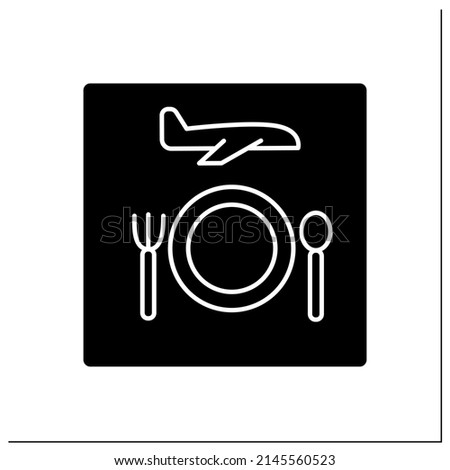 Restaurant glyph icon. Eating space in airport pointer sign. Pointer.Dining provided average meals to rushing passengers. Airport terminal. Filled flat sign. Isolated silhouette vector illustration