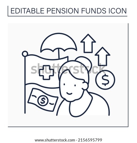 Investition line icon. Life insurance. Secure loan agreement. Old woman accumulate money. Pension fund concept. Isolated vector illustration. Editable stroke