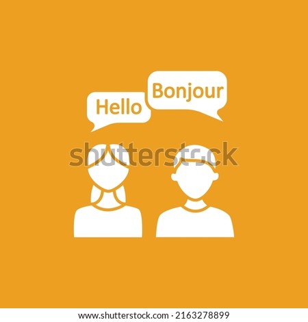 Speaking glyph icon. Communication by foreign languages. Speaking club. Dialogue in French and English. Language learning concept. Filled flat sign. Isolated silhouette vector illustration