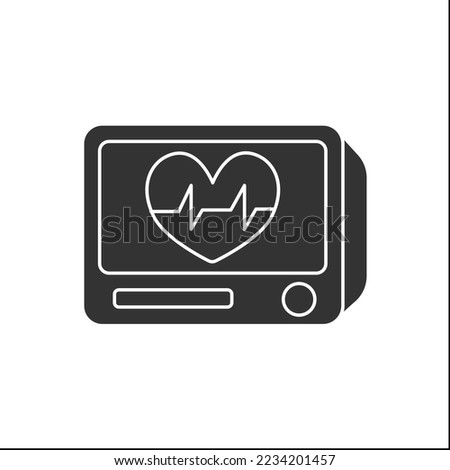  Medical monitor glyph icon. Instrument show heartbeat, breathing, and health data. Resuscitation. Medical devices concept. Filled flat sign. Isolated silhouette vector illustration