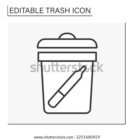  Utilization line icon. Sorting. Infection bag. Put the medical thermometer into the bin. Ecology.Trash concept. Isolated vector illustration. Editable stroke