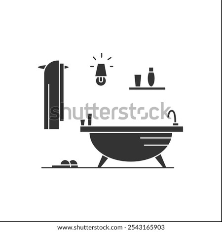 Modern bathroom glyph icon. Stylish bath and decor elements. Home interior and furniture. Blanket house concept.Filled flat sign. Isolated silhouette vector illustration