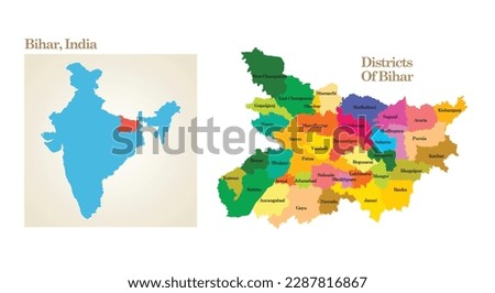 administrative and political map of the State Bihar in India.