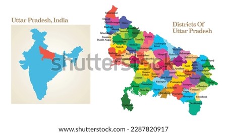 administrative and political map of the State Uttar Pradesh in India.