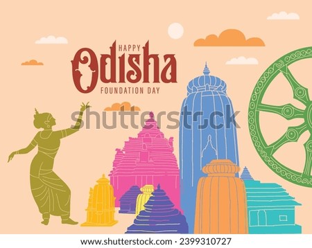 Odisha Foundation day Social Media Post. Orissa Temple, Dance Illustration in minimal style.