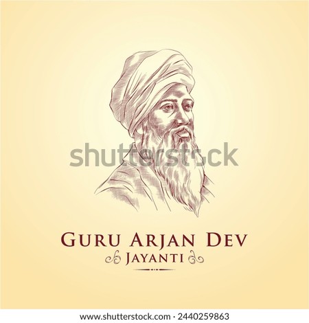 Guru Arjan Dev Birth Anniversary greetings with illustration and typography.