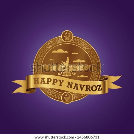 Happy Navroz, Parsi Happy New Year 2021 background or Poster, Logo Design, Unit, Label , Symbol, Sign, Gold Illustration of Parsi God Ahura Mazda.