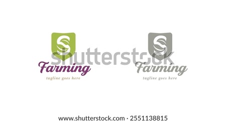 farm or agriculture sector logo, flat style, green leaves icon, vector illustration. Creative logo template with typography.