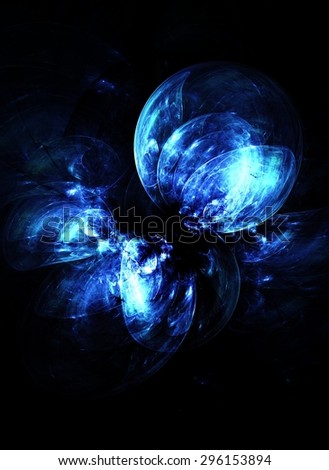 Glowing Flower - Blue - Digital fractal of a bright blue flower that glows in the dark.
