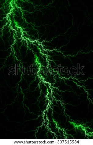 Digital fractal of fantasy green lightning storm, hot electrical background.
