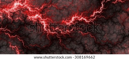Digital fractal of fantasy lightning storm, hot electrical background.