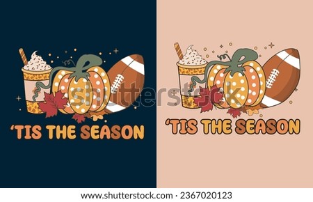 Thanksgiving T-shirt Design Template, Fall Design with Pumpkins, Football, Latte, and Leaves, Thanksgiving Print Template