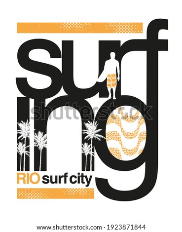 Vector illustration with the word 'surfing' and elements related to surfing in Rio de Janeiro, Brazil. Art for t-shirt prints and etc ... Foto stock © 