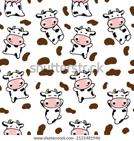 Vector pattern illustration of stylized spotted cows. Art in a stripped-down cartoon style.