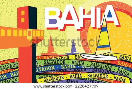 Vector illustration in graphic and geometric style alluding to the city of Salvador, Bahia, Brazil.