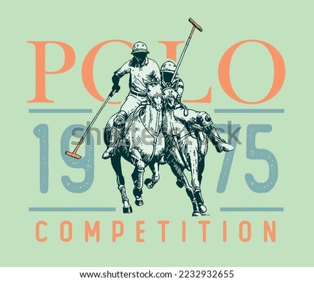 Vector illustration of polo players. Art with text related to sport.