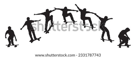 Vector illustration of skater silhouette sequence performing a trick.