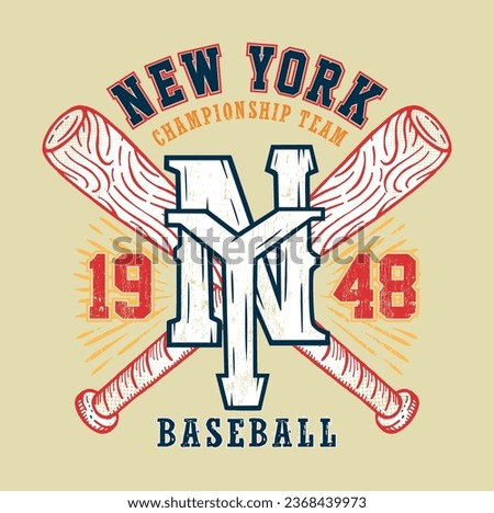 Vector illustration of emblem in college style. Stylized art with reference to baseball and the city of New York.