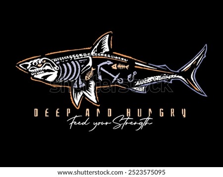 Stylized x-ray shark illustration. Design for t-shirt prints, decoration, etc.