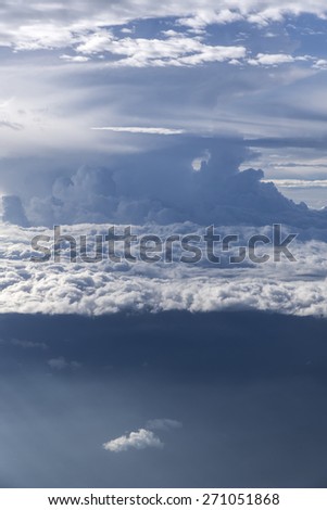 clouds sky. view from the window of an airplane flying in the clouds, top view clouds like an ocean
