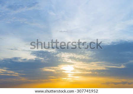 yellow lighting and light blue sky Sunset sky and cloud Background - landscape
