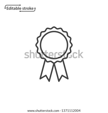 Award rosette with ribbon vector icon. Editable stroke.