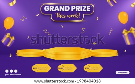 Grand prize contest horizontal banner template with balloons and gift box