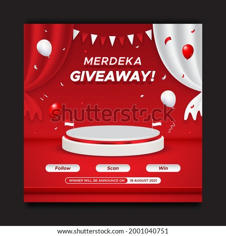 Indonesia's independence day giveaway contest social media post template with podium and balloons