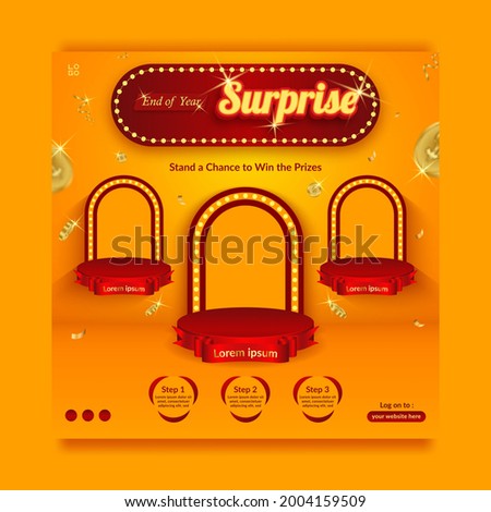 End of year surprise contest invitation social media banner template with splashing gold